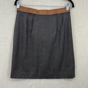 Loft Skirt Womens 6P Gray Wool Ribbon Trim Dark Academia Exposed Zip Office Chic